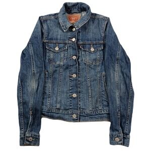 Levis Trucker Jean Jacket Womens Small Blue Faded Wash Denim‎ Y2K VTG